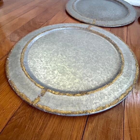 Set of 4 Hearth & Hand Magnolia Galvanized Chargers w/ Gold Accents - Picture 8 of 12